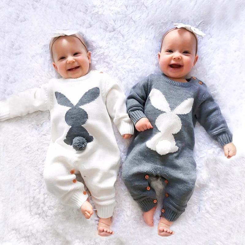 Baby Rompers Baby Boy Jumpsuit Overalls Baby Girls Clothes Autumn Knit Cute Cartoon Rabbit Newborn Clothes For Infant Clothing