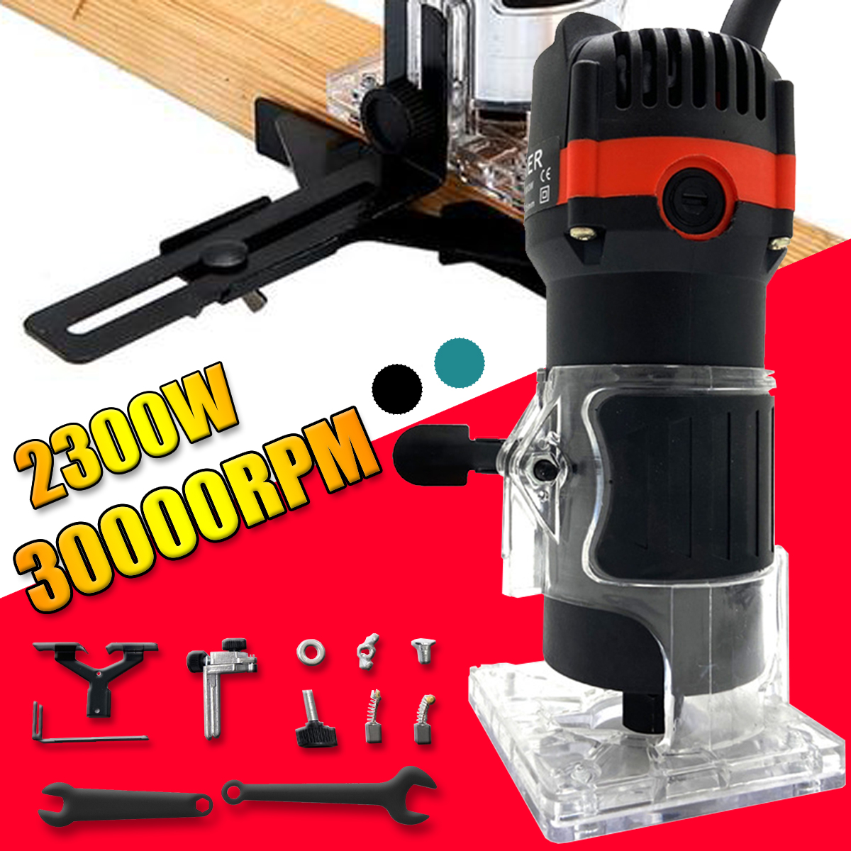 2300W 30000rpm Wood Electric Hand Trimmer Woodworking Engraving Slotting Trimming Hand Carving Machine Wood Router Joiners Set