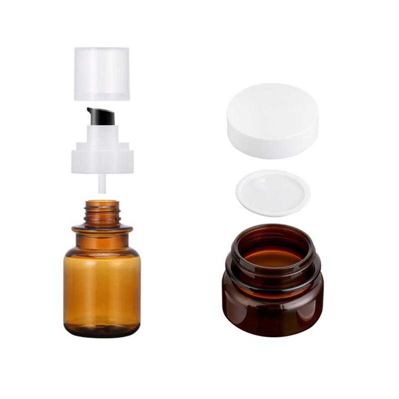 5pcs Empty Amber Green Glass Refillable Bottles Makeup Jar Pot Travel Face Cream Lotion Vials Cosmetic Containers