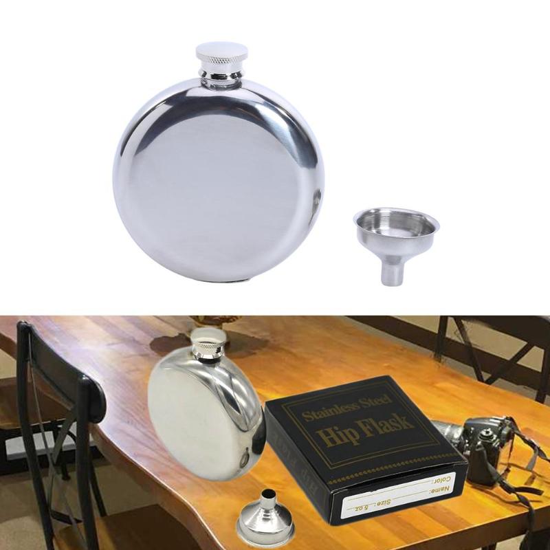 Portable Men Stainless Wine Jar Pot Mirror Steel Round Flagon with Funnel for Hip Flasks flagon