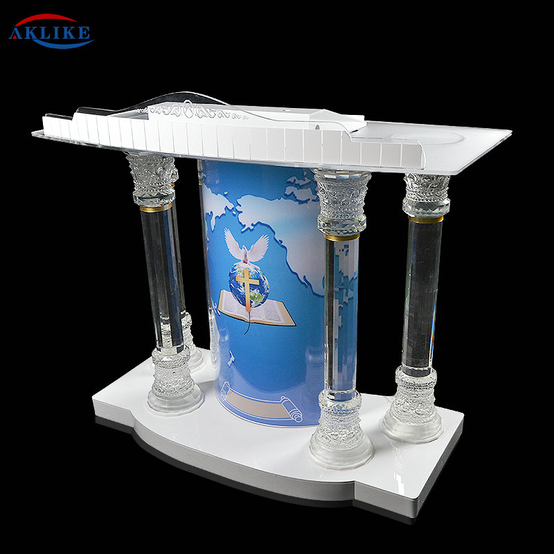 Church Foyer Furniture Acrylic AKLIKE Furniture Crystal Column Church Podium Glass Pulpit Organic Glass Nice Design Lectern