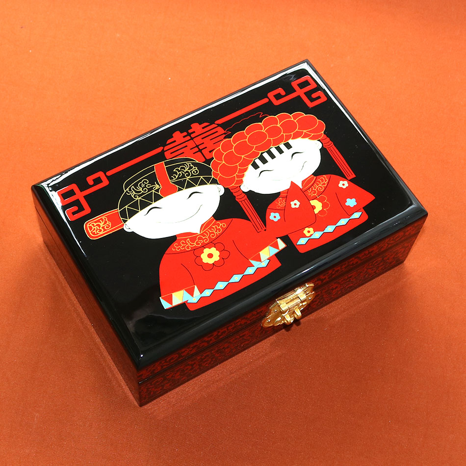 PingYao Shanxi China hand push light lacquer Chinese lacquerware jewelry box storage case Traditional wood crafts wedding decor