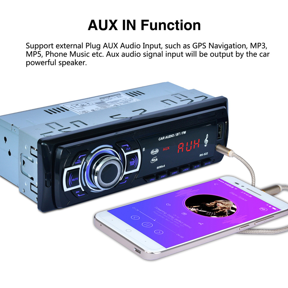 DC12V RK-522 Bluetooth Car Card U Disk MP3 Music Player FM Tuner with Remote Control Car MP3 Player Electronic Components