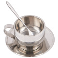 Household 150ml Insulated Coffee&Tea Cup Double Wall 304 Stainless Steel Travel Handle Mugs With Spoon Dish Plate Saucer Sets