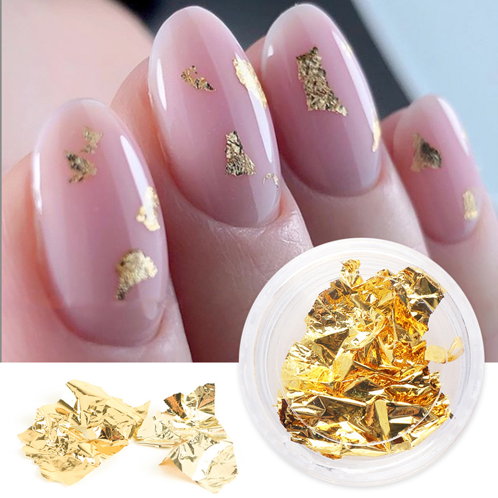 1 Box Gold Flakes Irregular Aluminum Foil Sequins For Nails Chrome Powder Winter Manicure Nail Art Decorations