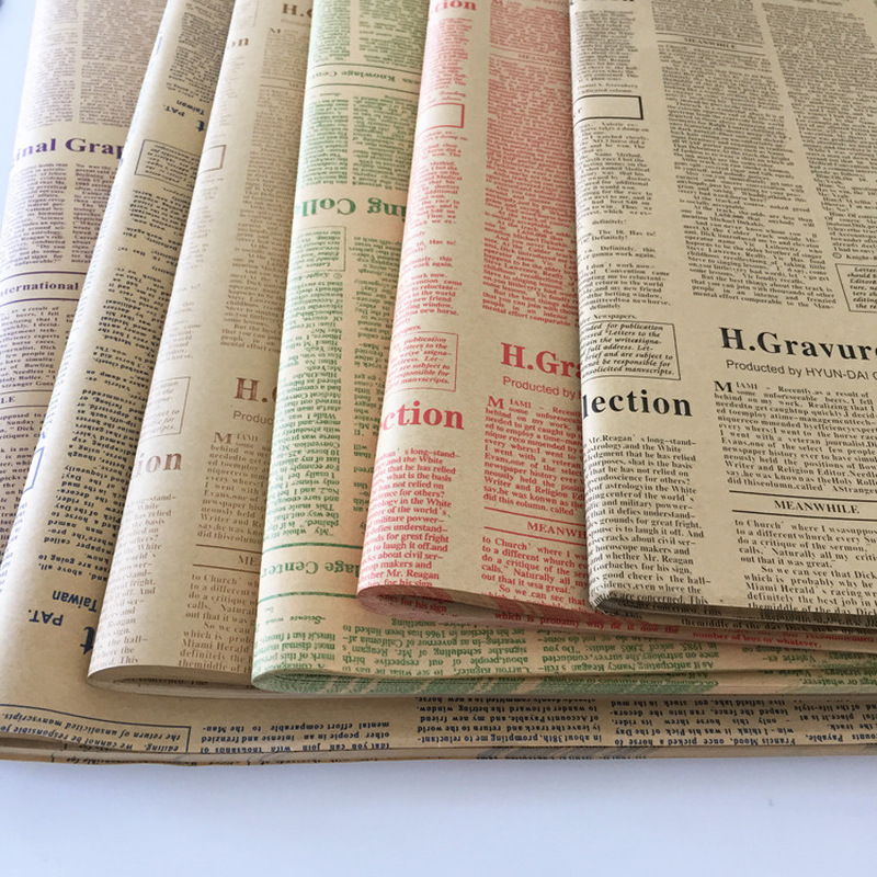 10pcs Gift Wrapping Paper Roll Vintage Newspaper Double Sided Gift Wrapping Flower Shop Bouquet Packaging Paper Material