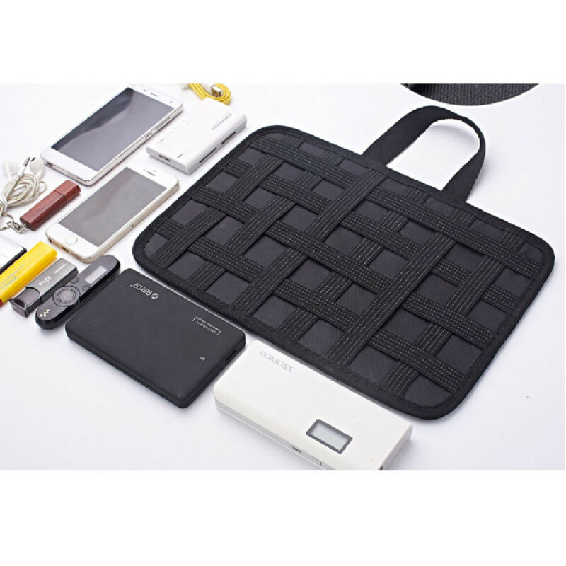 Potable Elastic Integrated Black Electronic Accessories Cables Organizer USB Storage Case Digital Bag Earphone Home Organization