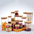 Sealed Glass Jar with Bamboo Wooden Lid Grain Canister Food Storage Container for Loose Tea Coffee Bean