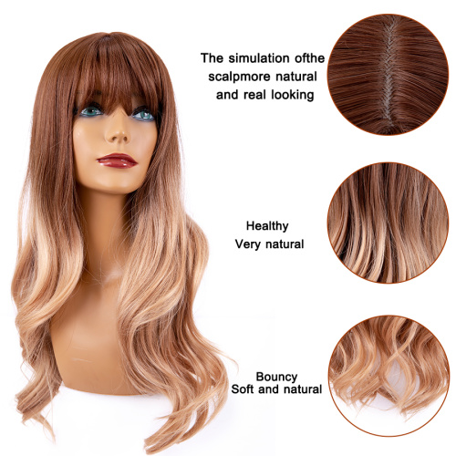 Fashion Ombre Brown Long Water Wavy Synthetic Wig Supplier, Supply Various Fashion Ombre Brown Long Water Wavy Synthetic Wig of High Quality