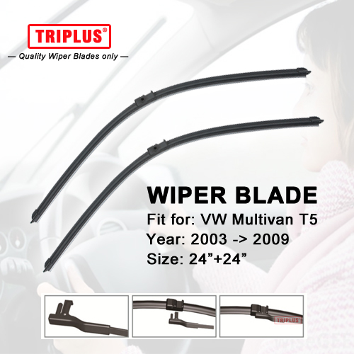 Wiper Blade for VW MULTIVAN T5 (2003-2009) 1set 24"+24", Flat Aero Windscreen Wiper Frameless Windshield Soft Wiper Beam Blades