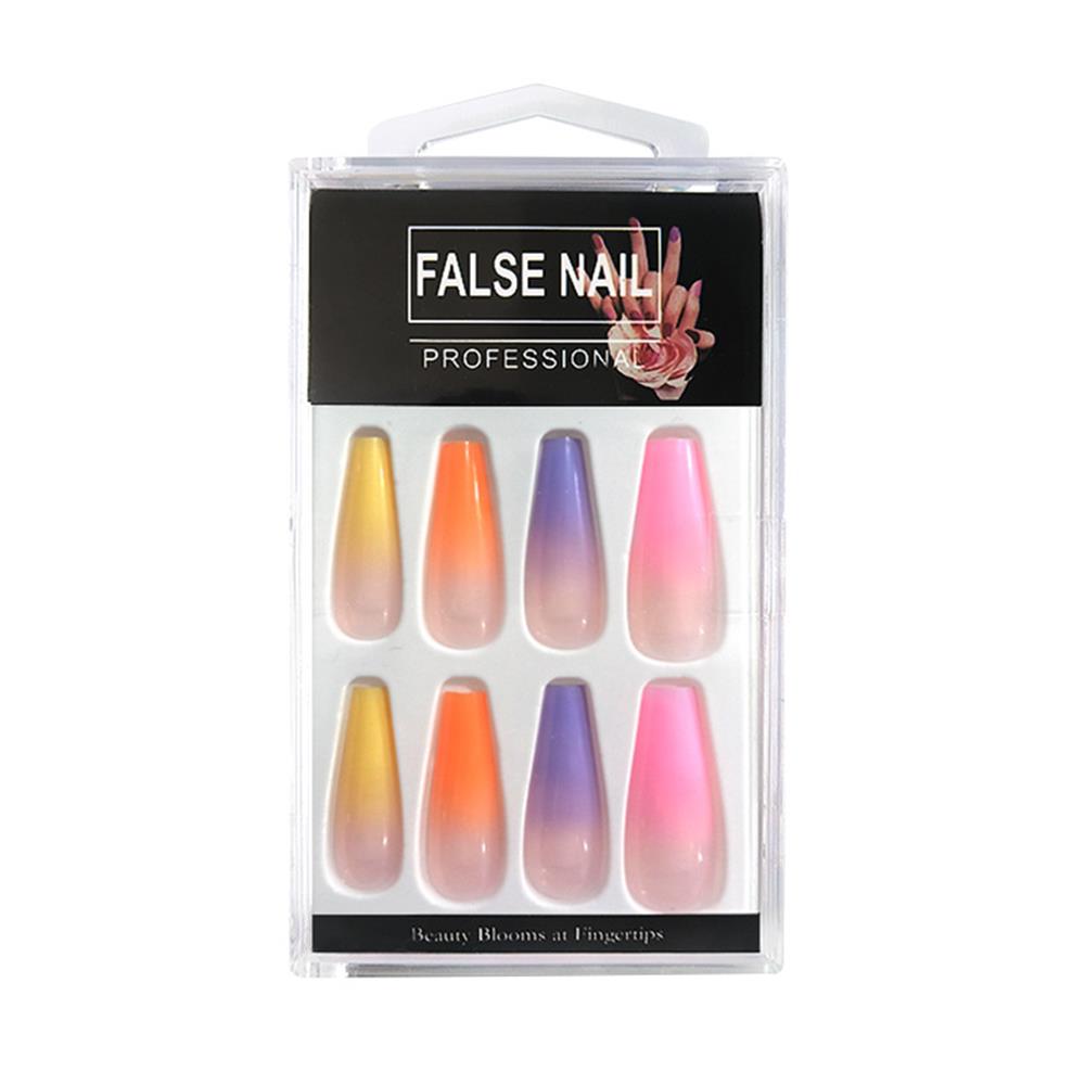 20Pcs/Set Acrylic Long Coffin Fake Nails European Rainbow Ballerina Full Cover Nail Art Tips Color Beauty Artificial False Nails