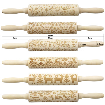 35cm Christmas Elk Laser Dough Stick Wooden Embossing Rolling Pin Kitchen Making Cookies Baking Pastry Tools