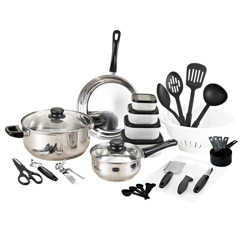 35 Pieces Stainless steel Cooking Pots With Double Side Frying Pan Hot Pot And Pans Cookware Set