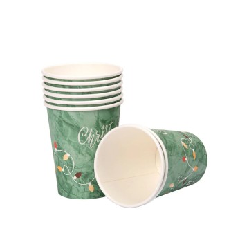 Green Nature Print Disposable Paper Cups