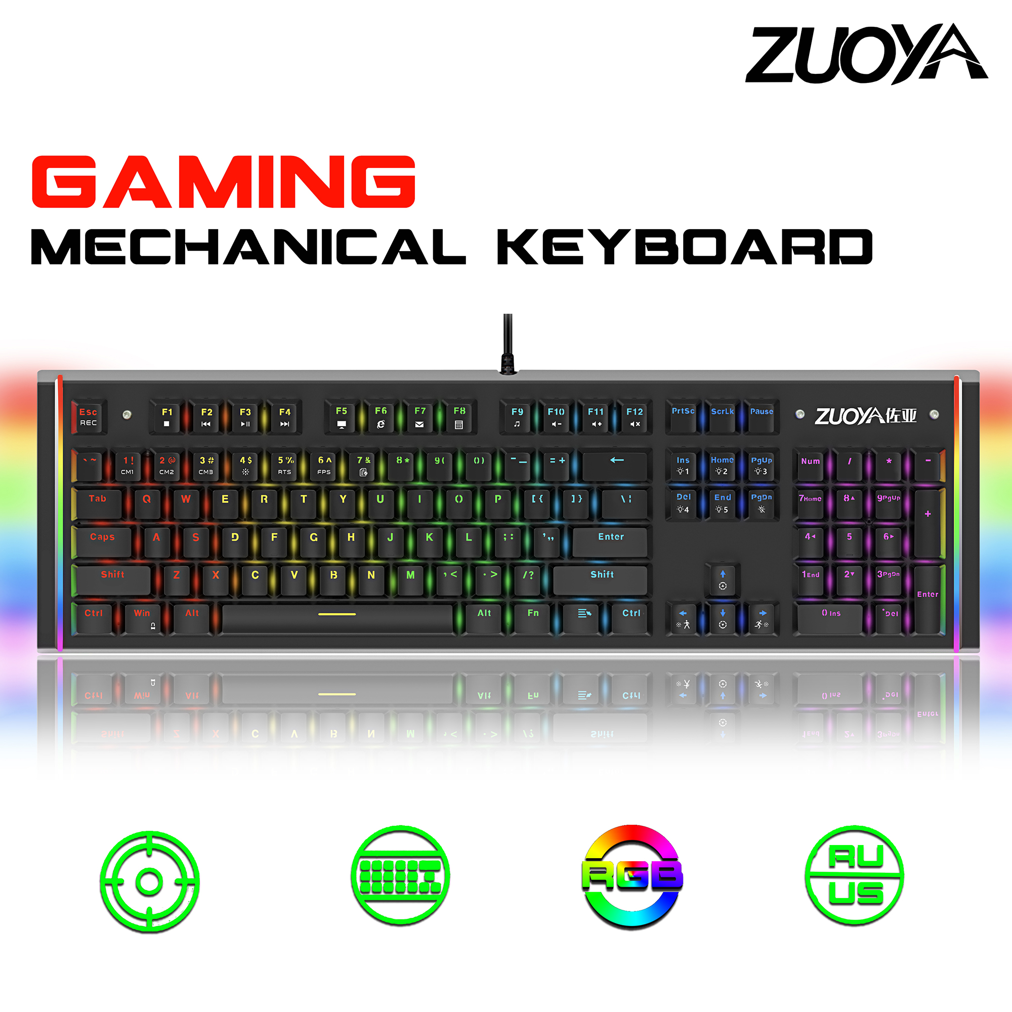 ZUOYA X61 Wired Gaming Mechanical Keyboard RGB Mix Backlit Keyboard Anti-ghosting Blue Red Switch For Game Laptop PC Russian US