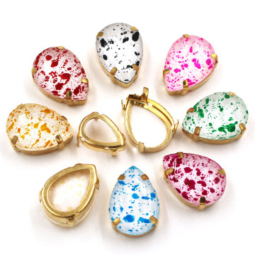 Christmas Decoration Teardrop Shape Eggshell Series Glass Crystal Sewing Gold Claw Frame Pointback Rhinestones for Clothing