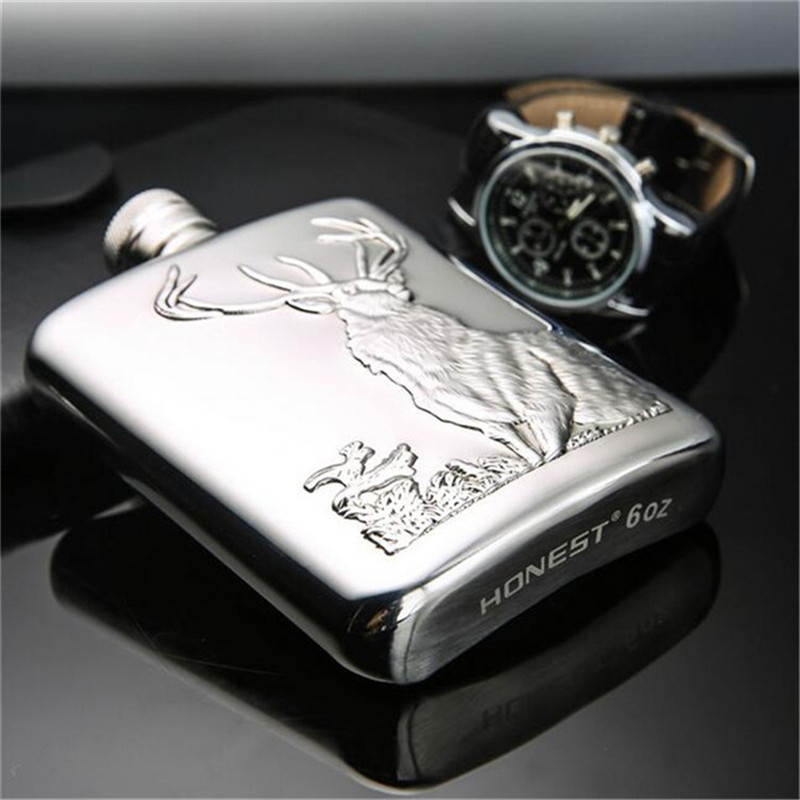 FX-6OZ Gadgets for Man High Quality Luxury Wine Hip Flask Buck Relief Stainless Steel 6 OZ Wine Bottle with Gift Box Flask Set