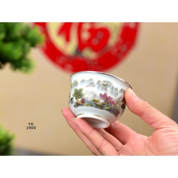 Elegant Shanshui Tea Cup with Natural Brushstroke Design