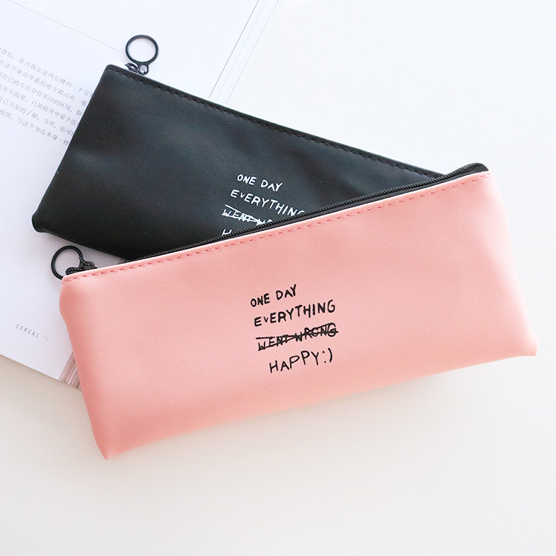 Simple Dot Letter Pencil Case Boys Girls Kids Students Waterproof PU Leather Pen Bag Stationery Holder Office School Supplies