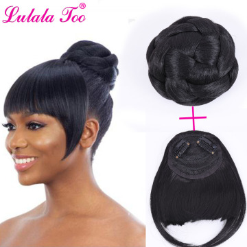 Synthetic Fake Hair Bun And Bang Set Heat Resistant Fiber Chignons HairPiece Ponytail Wig For Women Clip in Hair Extension