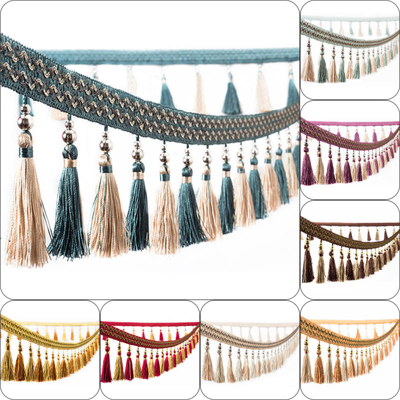 1M Curtain Tassel Beaded Fringe Sewing Trim Braid Boho Upholstery DIY Luxury