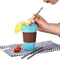 1Set 304 Stainless Steel 2pcs Stainless Steel Metal Drinking Straws Brush For Mug Bent Pipe Home Kitchen Tools 21.5 * 0.6 Cm