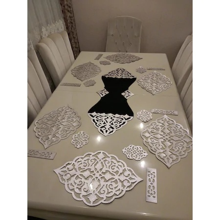 Runner Faux Leather Presentation Set Table Cloth 6 Person 19 Pieces Table Ottoman Motifs Dinner Set Wedding Luxury