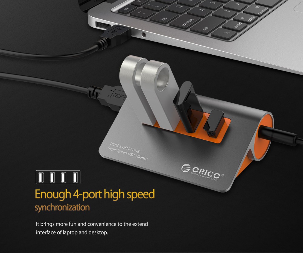 ORICO USB HUB With 12V2.5A Power Adapter 4 Port USB3.1 Gen2 HUB 10Gbps Super Speed Aluminum Alloy HUB for Macbook Pro