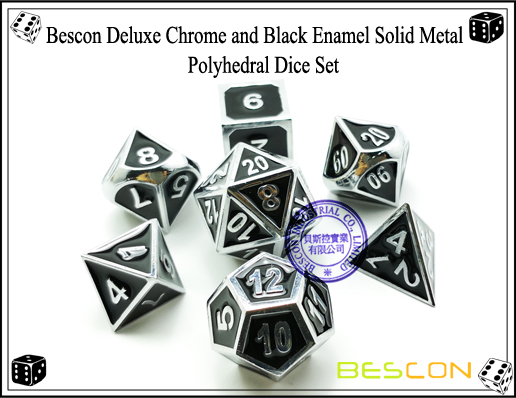 Bescon Deluxe Chrome and Black Enamel Solid Metal Polyhedral Role Playing RPG Game Dice Set (7 Die in Pack)-2