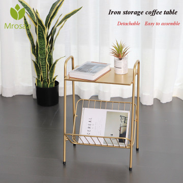 Modern Coffee End Side Table Golden For Home Living Room Sofa Side Tea Desk Iron Two Layers Bedside Magazine Storage Shelf