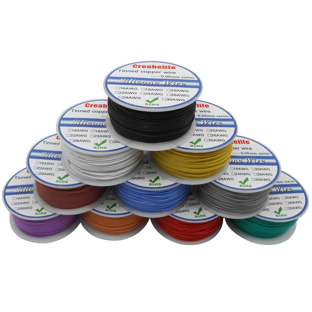 25m 20 AWG Flexible Silicone Wire RC Cable 20AWG OD 1.8mm Line 10 Colors to Select With Spool Tinned Copper Wire Electrical Wire