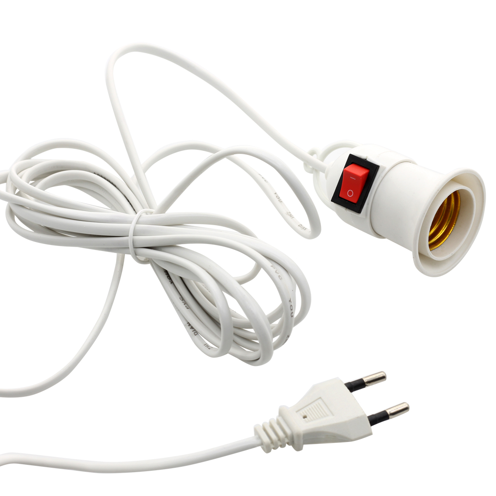 E27 Lamp Bases With 4M 8M Power Cord To EU Plug Holder Adapter Converter ON/OFF For Bulb Lamp