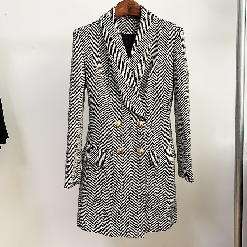 HIGH STREET Newest Fall Winter 2021 Designer Coat Women's Double Breasted Lion Buttons Herringbone Wool Blends Coat