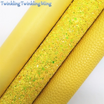 YELLOW Glitter Fabirc, Faux Leather Fabric, Litchi Synthetic Leather Fabric Sheets For Bow A4 21x29CM Twinkling Ming XM527