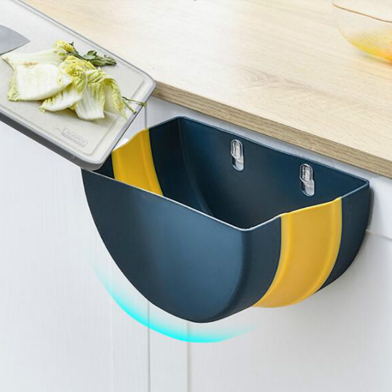 9L Folding Waste Bin Kitchen Cabinet Door Hanging Trash Can Wall Mounted Trashcan for Bathroom Toilet Garbage Storage WJ40911