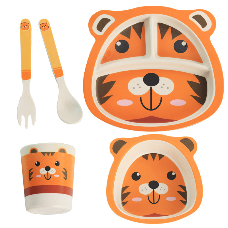 5pcs/set Baby Dish Training Tableware Children Cute Cartoon Feeding Food Dishes Kids Dinnerware with Bowl Cup Spoon Fork Plate