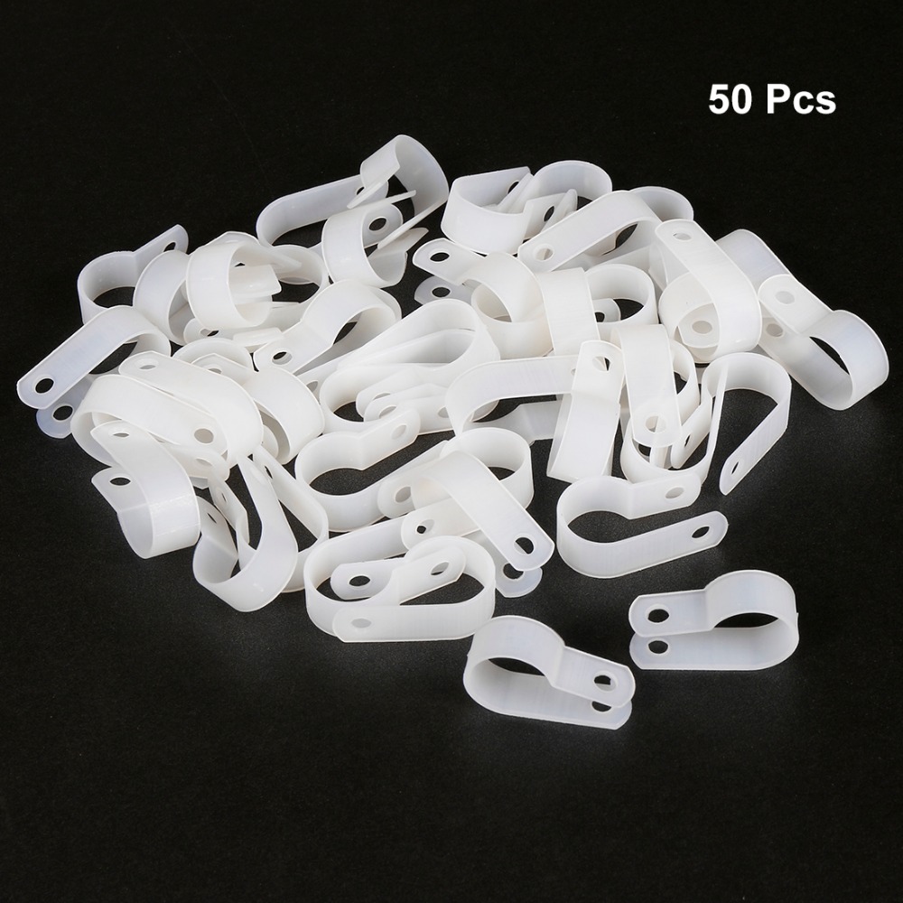 Uxcell Cable Diameter 9.5/15/15.8/19.4mm Nylon R-type Cable Clamp Organizer Cord Clips for Wire Management White/Black 50Pcs