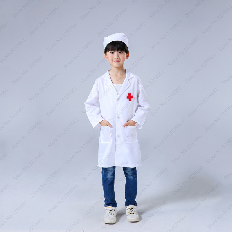 Kids Nurse Doctor Coat Cosplay Costumes Children Hospital Lab Jackets Robes Medical Uniform Role Play Halloween Stage Party Wear