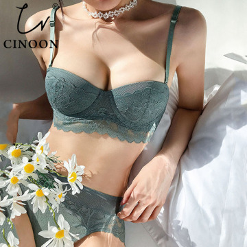 CINOON New Women underwear Set Lace Sexy Push-up Bra And Panty Sets Comfortable Brassiere Adjustable Straps Gathered Lingerie
