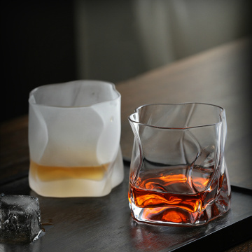 Japanese Style Creative Irregular Design Crystal Frosted Whiskey Glass Gold Edge Folds Whisky Tumbler Chivas Brandy Snifters Cup