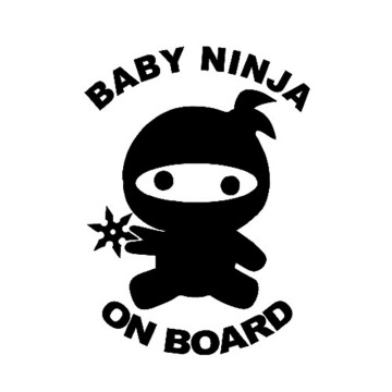 13.5*10CM BABY NINJA ON BOARD Cute Child's Personality Car Stickers Motorcycle Decals Car Accessories Black/Silver C1-0094
