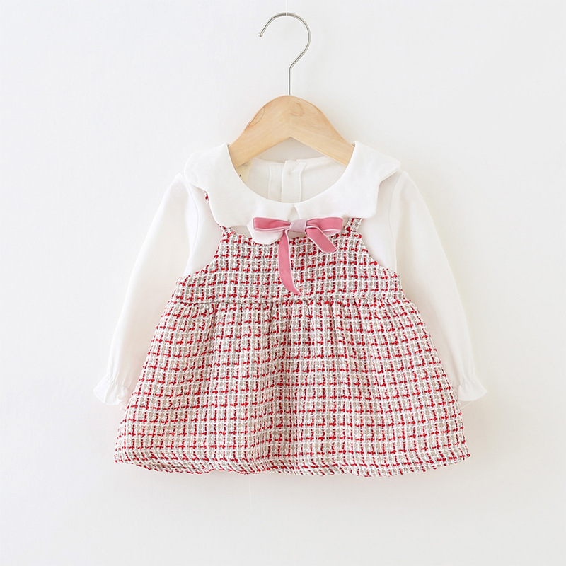 Menoea baby Autumn Toddler Baby Girl Dress Kids Girls Plaid Strawberry Patchwork Casual Kids Dress Newborn Infant Baby Dress