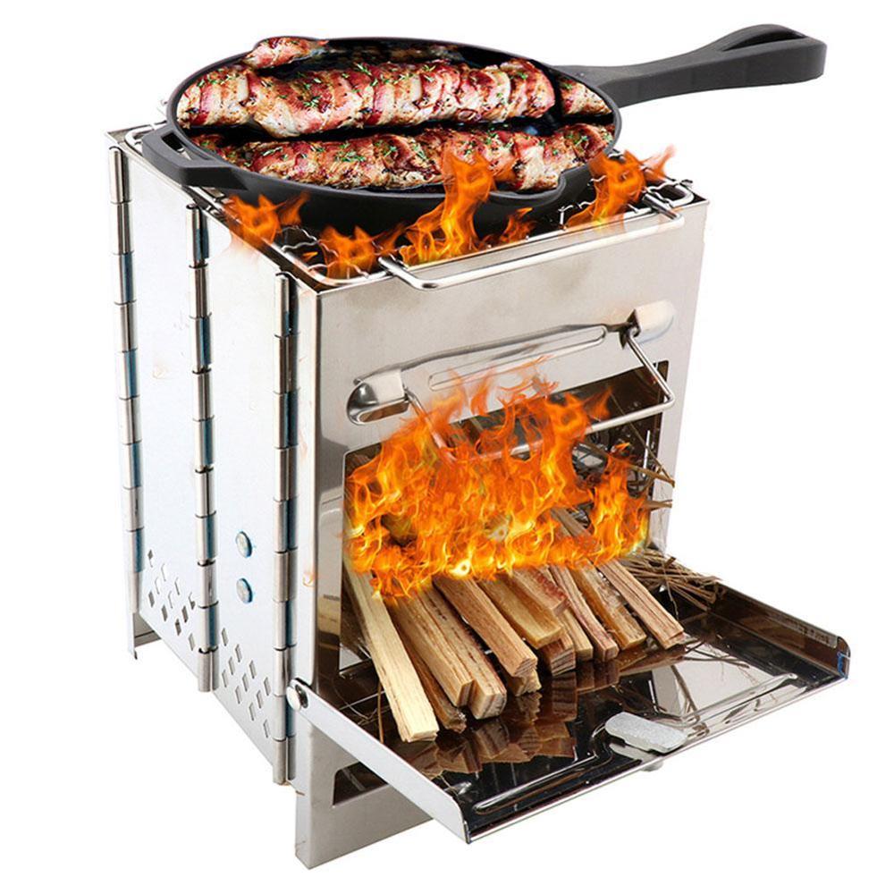 Outdoor square wood stove barbecue outdoor camping picnic folding barbecue grill portable outdoor tools