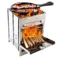 Outdoor square wood stove barbecue outdoor camping picnic folding barbecue grill portable outdoor tools