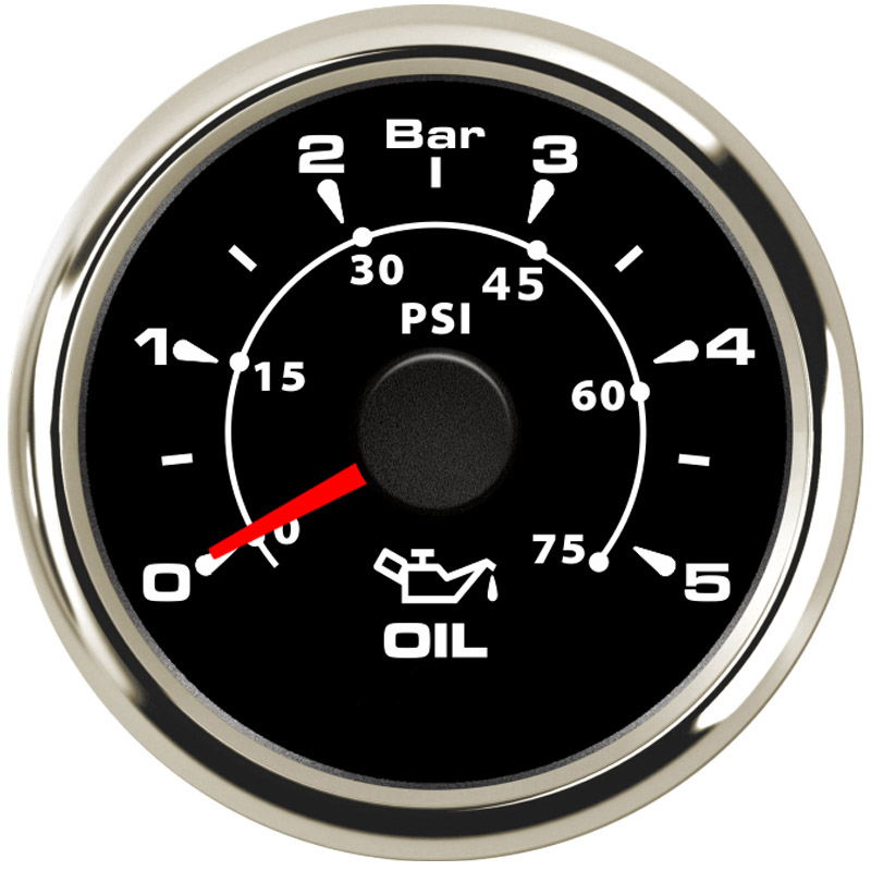 Pack of 1 52mm Pointer Oil Pressure Gauges 0-5Bar Waterproof Oil Pressure Meters 0-75psi LCD for Auto Truck Boat Vessel Yacht RV