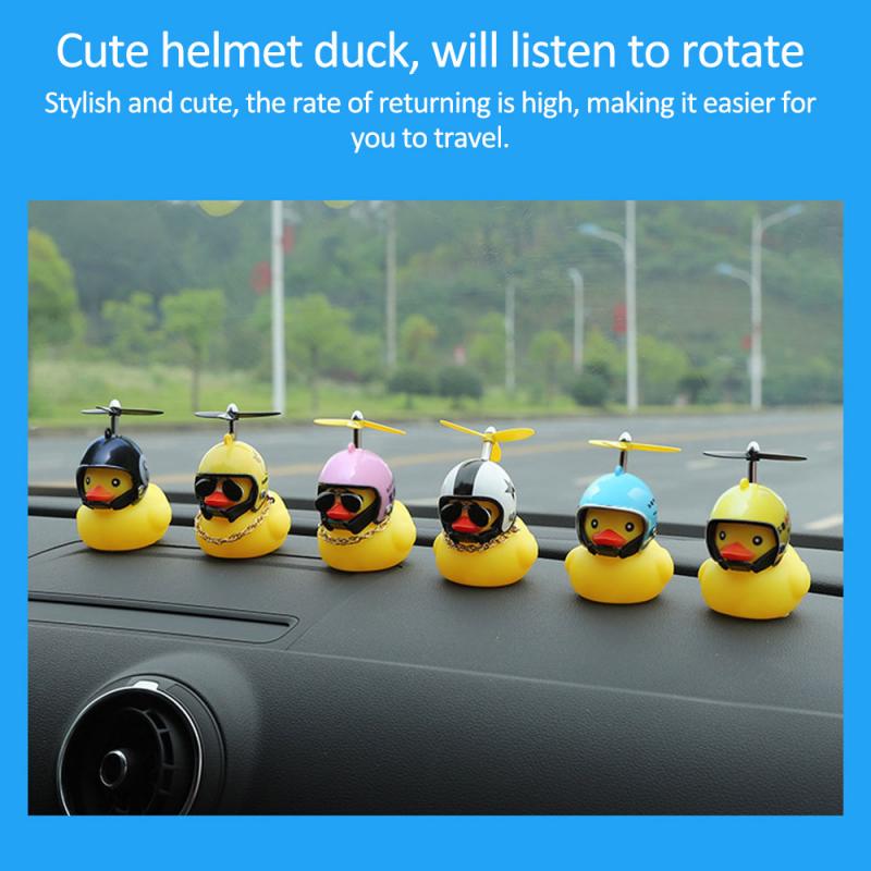 Lovely Lucky Duck Car Ornament Creative Decoration Car Dashboard Toys With Helmet And Chain Funny Car Accessories