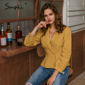 Simplee Sexy solid deep V Cotton women blouse shirt summer Long sleeveless top blouse summer casual office Streetwear blouse