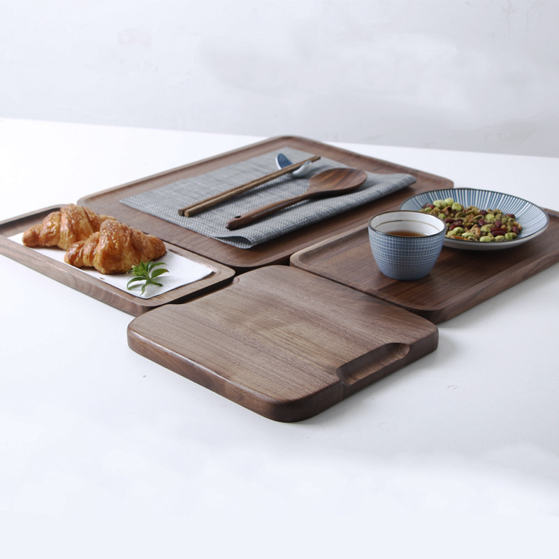 Wooden Round/Oval/rectangular Serving Tray Wood Plate Tea Food Dishe Drink Platter Food Plate Dinner Beef Steak Fruit Snack Tray