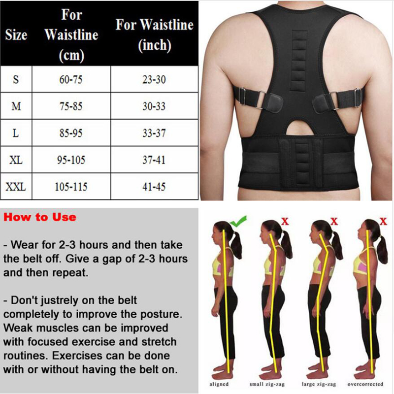 Men Women Back Corset Elastic Shoulder Back Spine Posture Corrector Magnetic Waist Back Support Belt Humpback Clavicle Posture