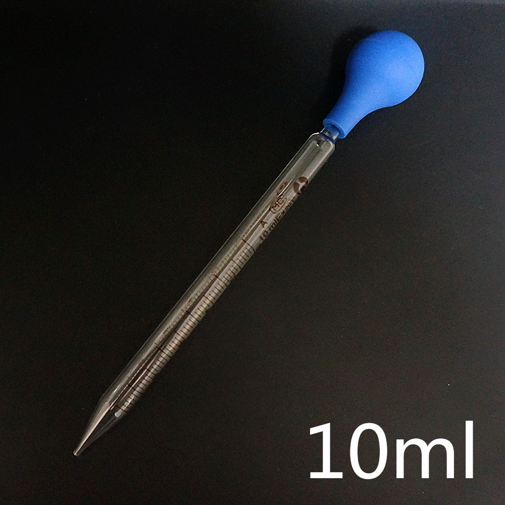 1pcs 2pcs 10ml Lab Glass Graduated Pipette Dropper Transfer Pipette with Blue Rubber Bulb